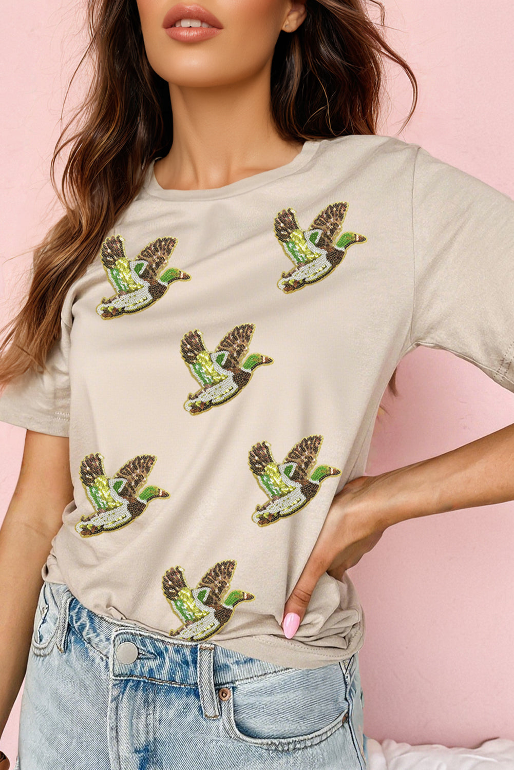 Flying Mallard Sequin Patched Graphic Tee