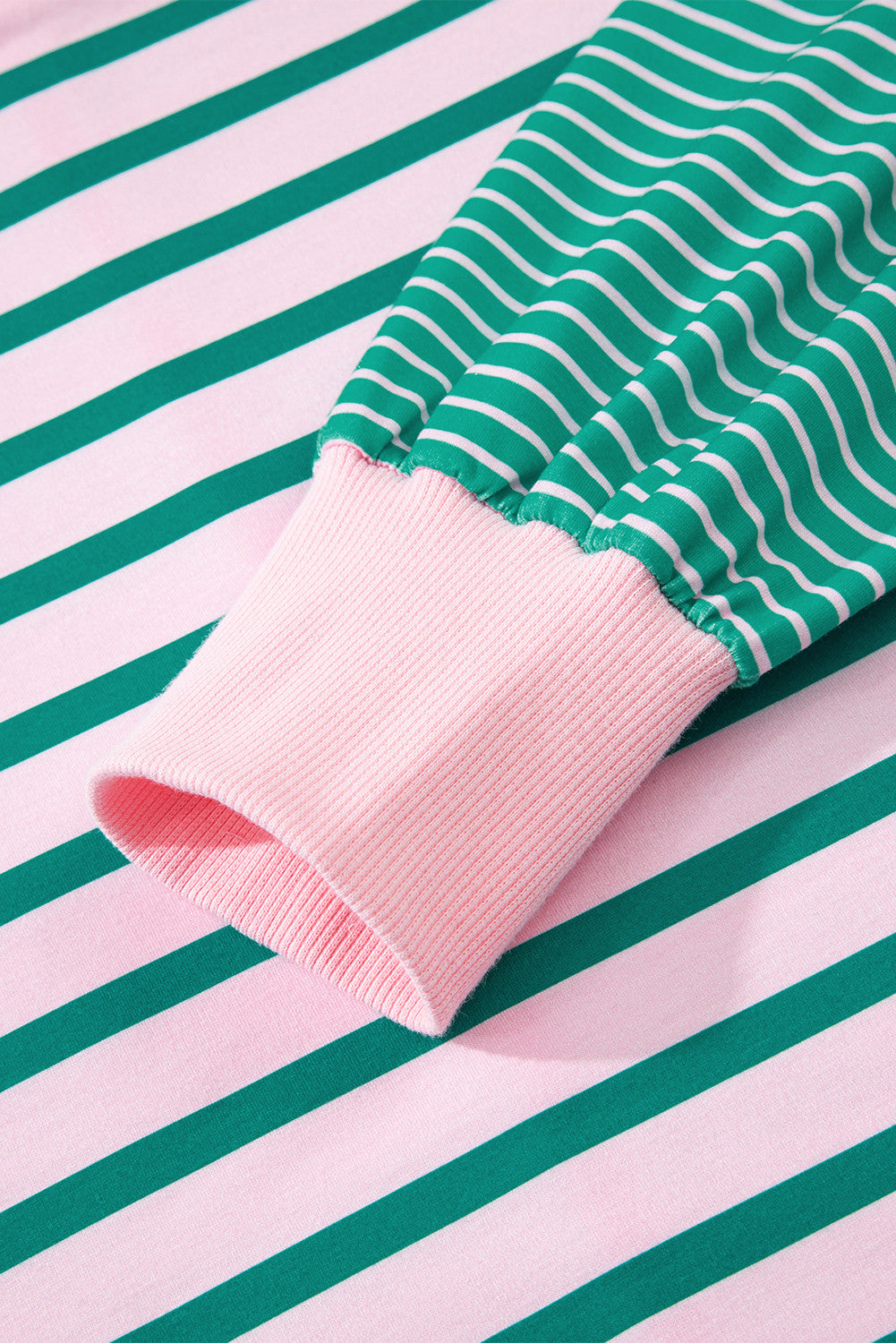 Green Stripe Mix Pattern Color Block Patchwork Side Slit Baggy Sweatshirt - PREORDER