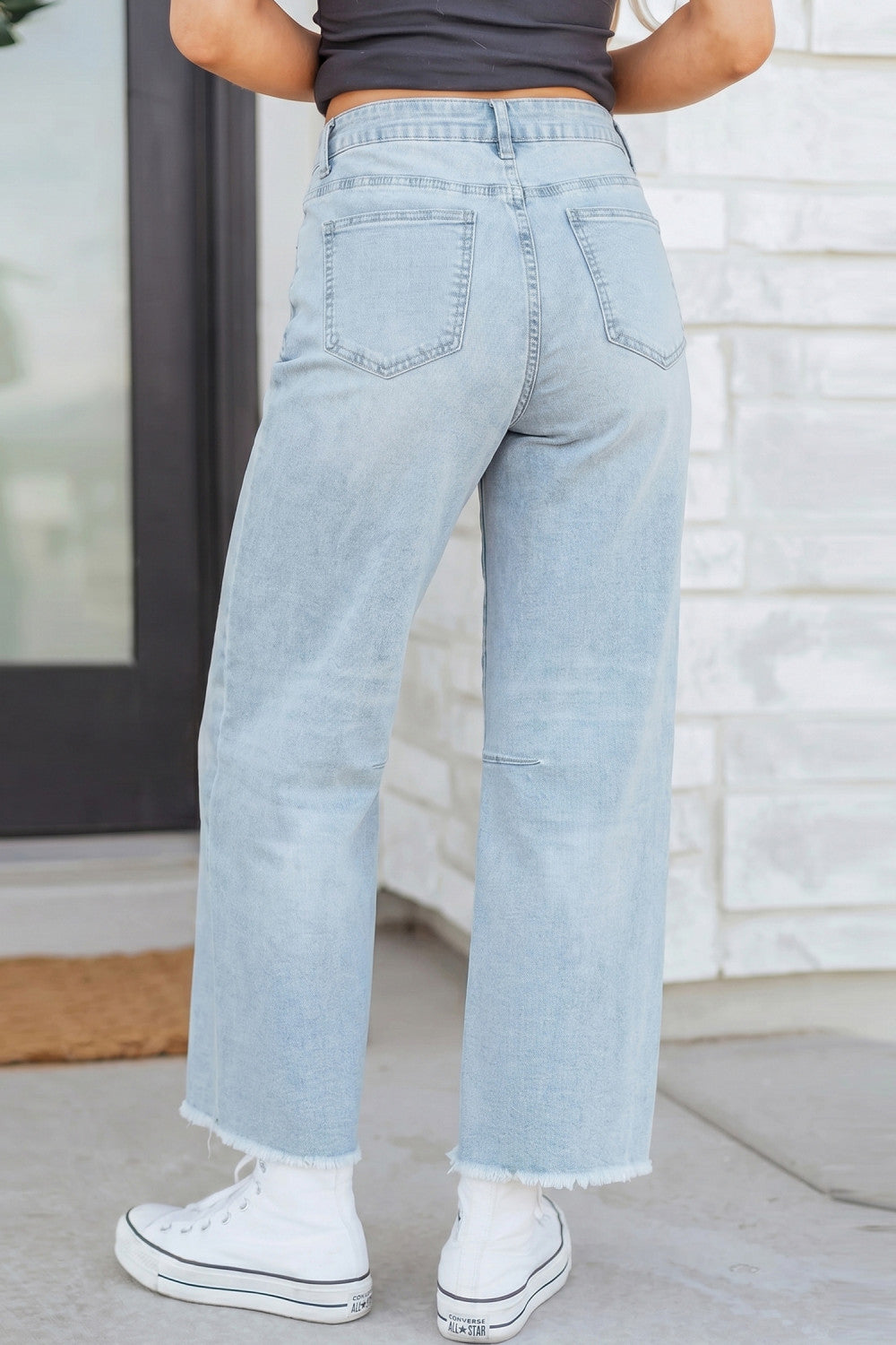 Beau Blue Frayed Cropped Straight Jeans - PREORDER