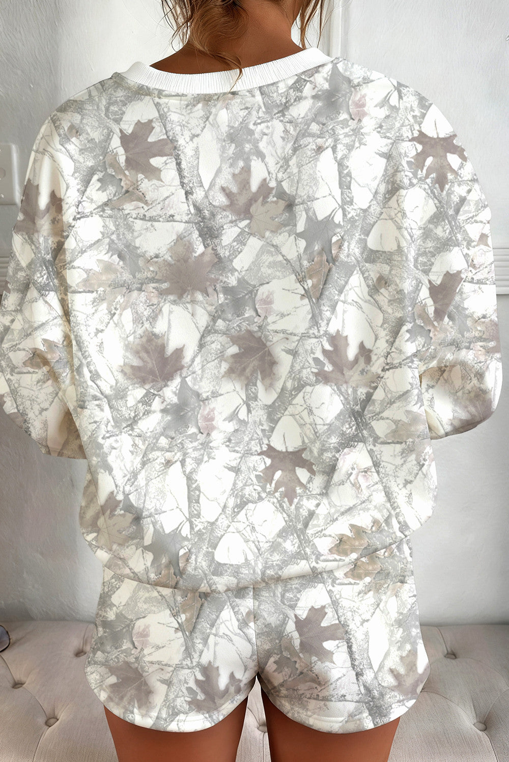 Light Grey Abstract Woodland Camo Print Baggy Pullover Drawstring Shorts Set - PREORDER