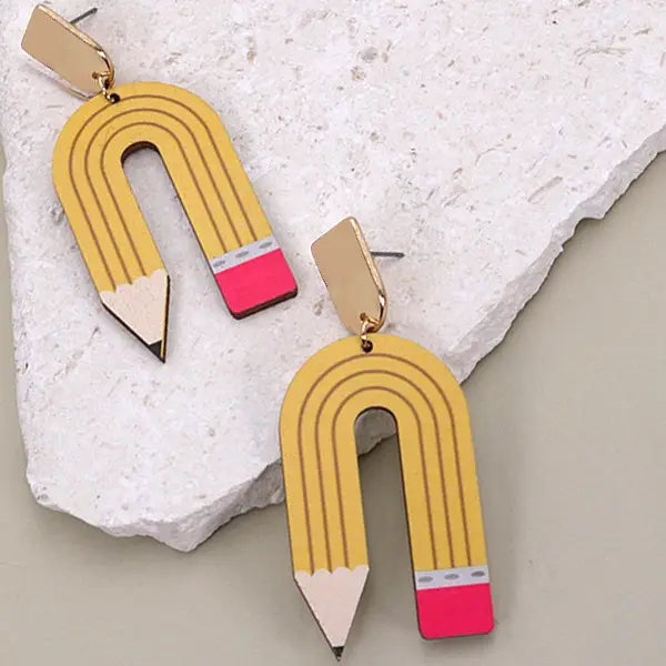 Shape Pencil Wood Drop Earring