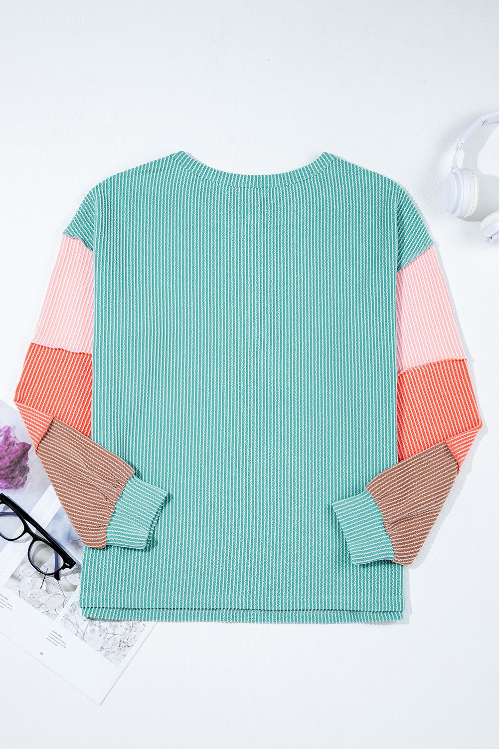 Multicolour Twisted Ribbed Knit Colorblock Henley Top - PREORDER