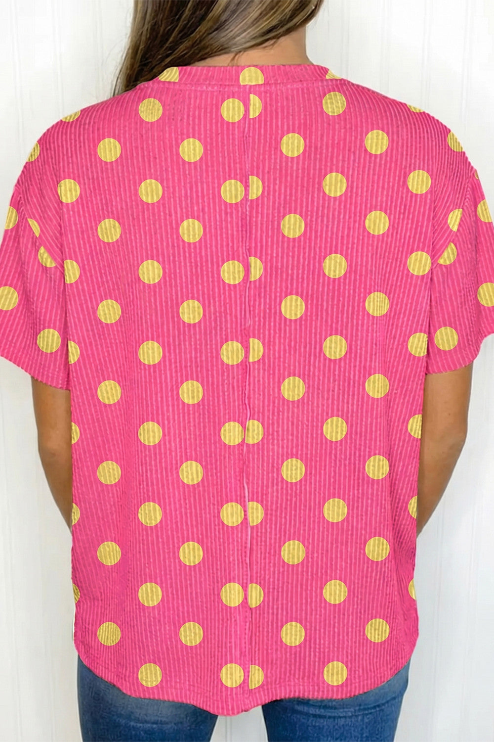 Pink Polka Dot Patch Pocket Twisted Ribbed Top - PREORDER