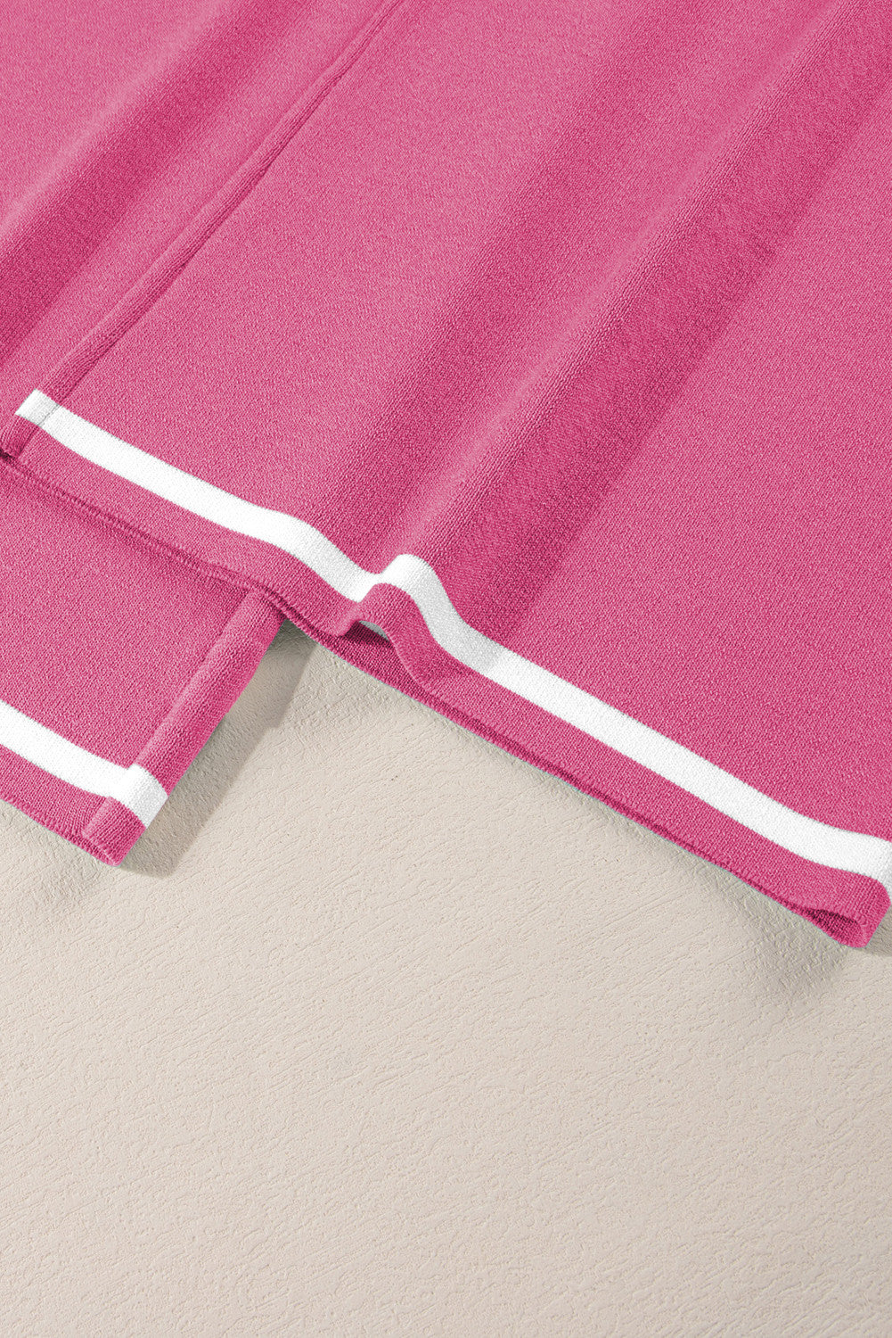 Bright Pink Contrast Trim Half Sleeve Top Drawstring Pants Loose 2pcs Sweater Suit - PREORDER