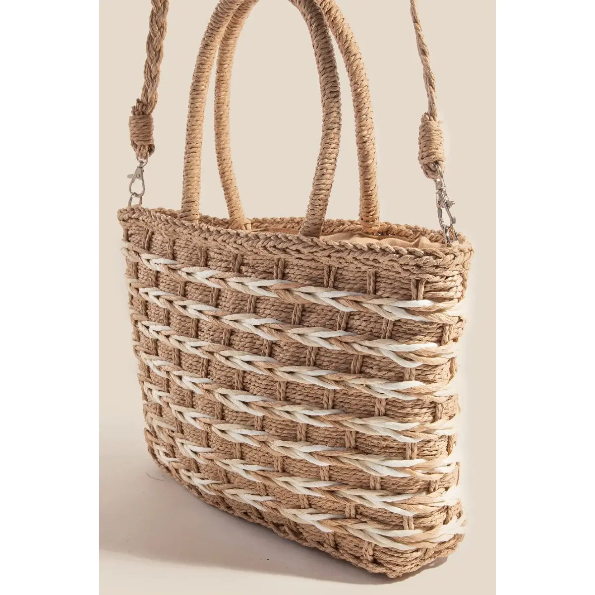 Two Tone Braided Zippered Hand Bag