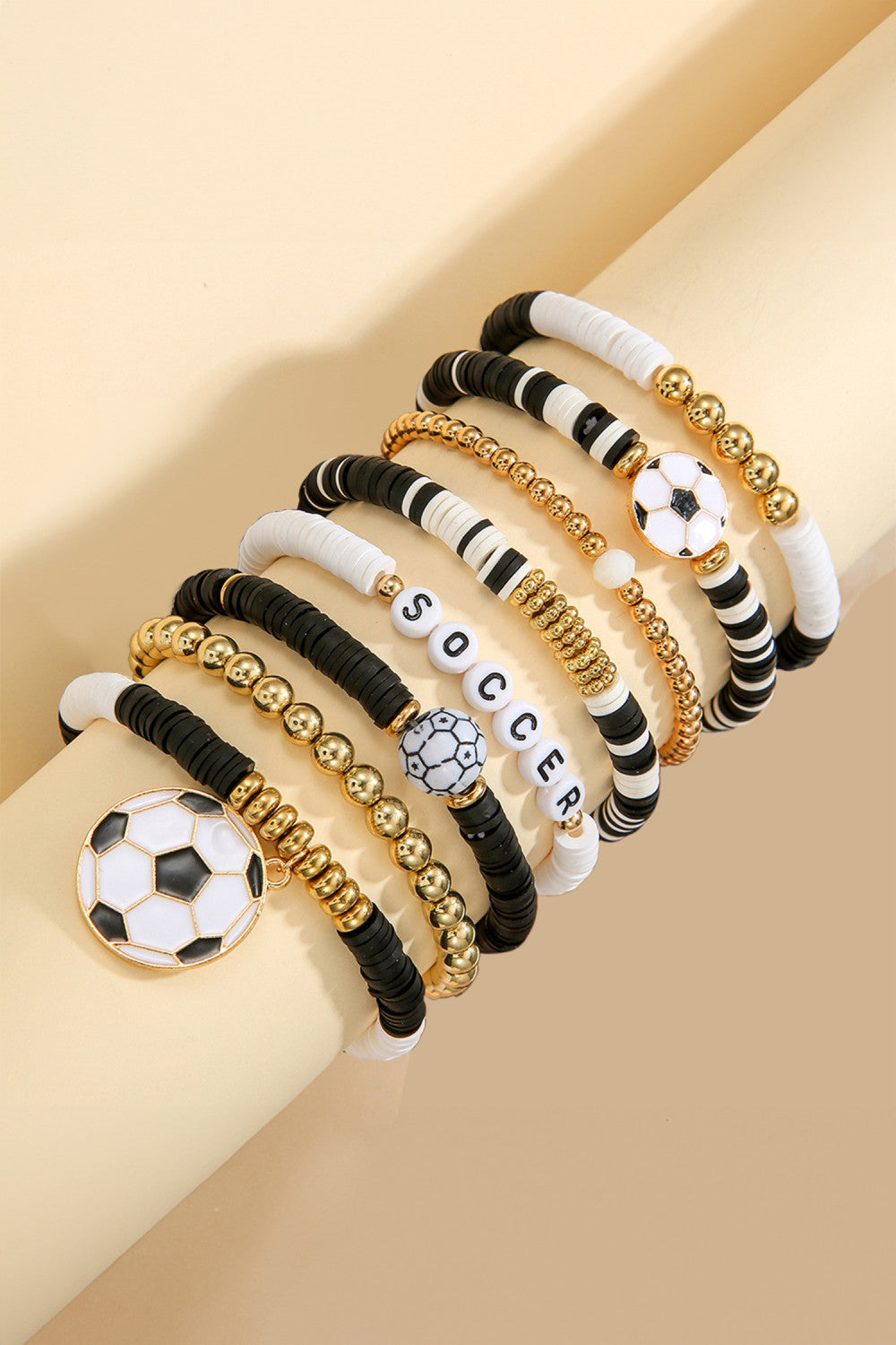Gold 8pcs Soccer Game Day Multilayered Bracelet Set - PREORDER