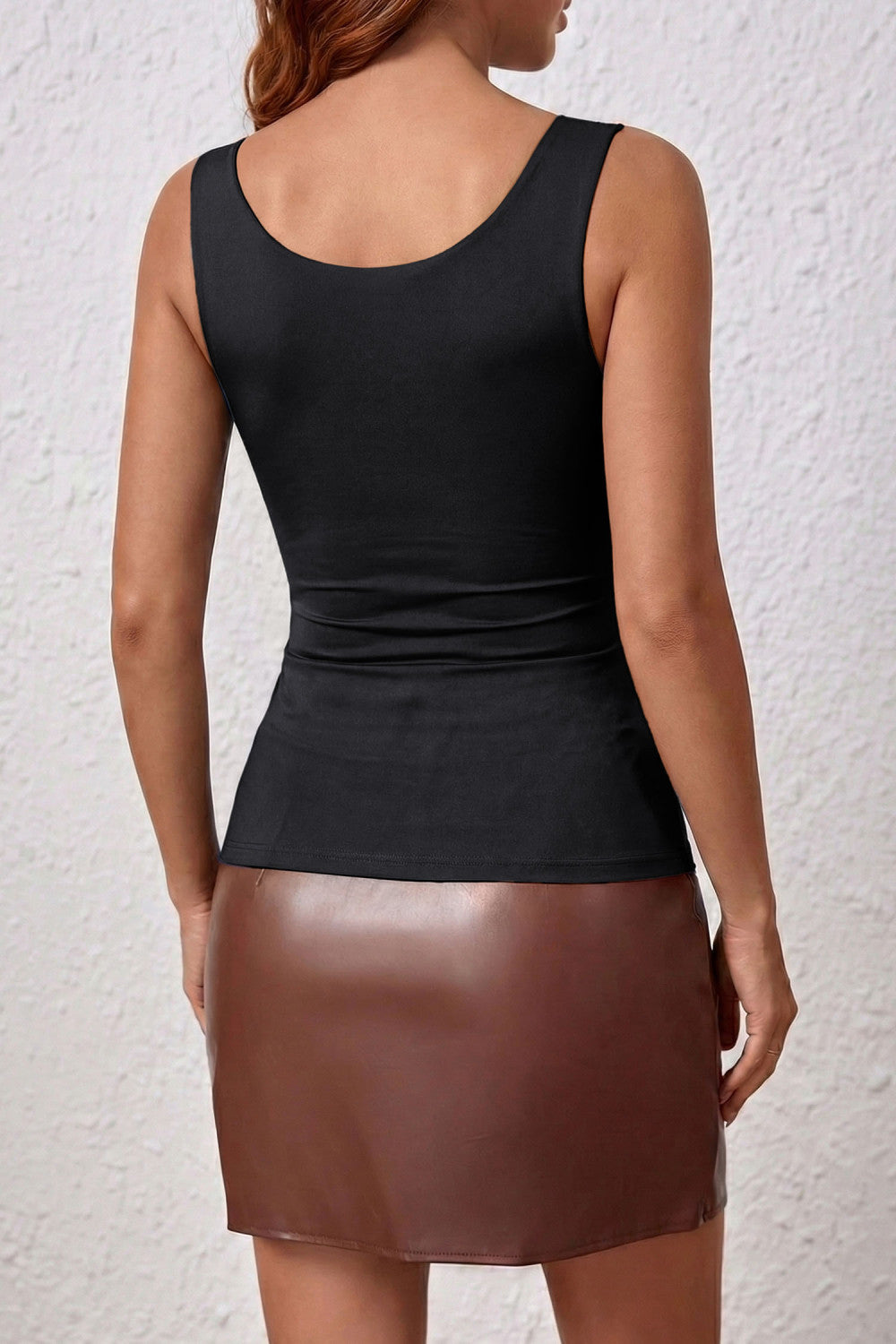 Black Solid Color Wide Strap Splicing Athleisure Tank Top - PREORDER