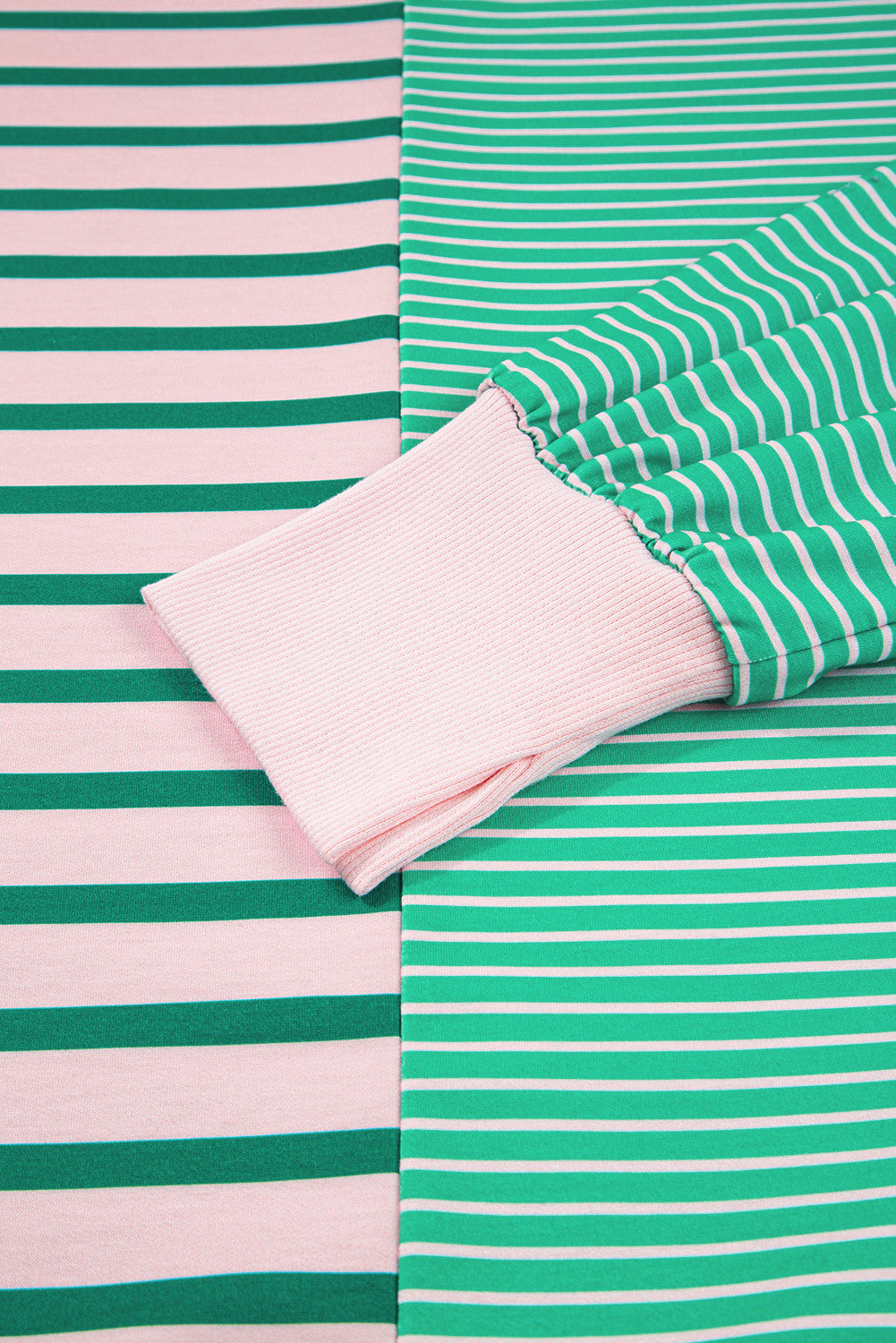 Green Stripe Color Block Exposed Seam Side Slit Plus Size Sweatshirt - PREORDER