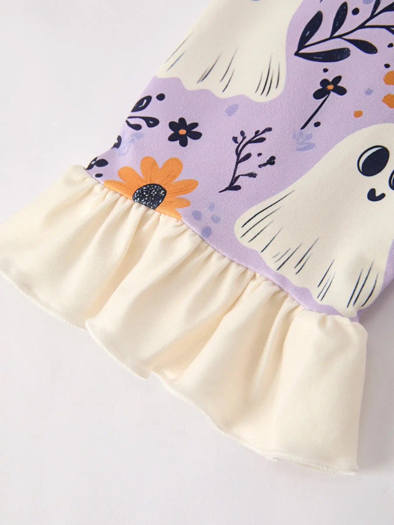 Halloween Ghost Floral Print Purple Ruffled Girls Pajamas - PREORDER