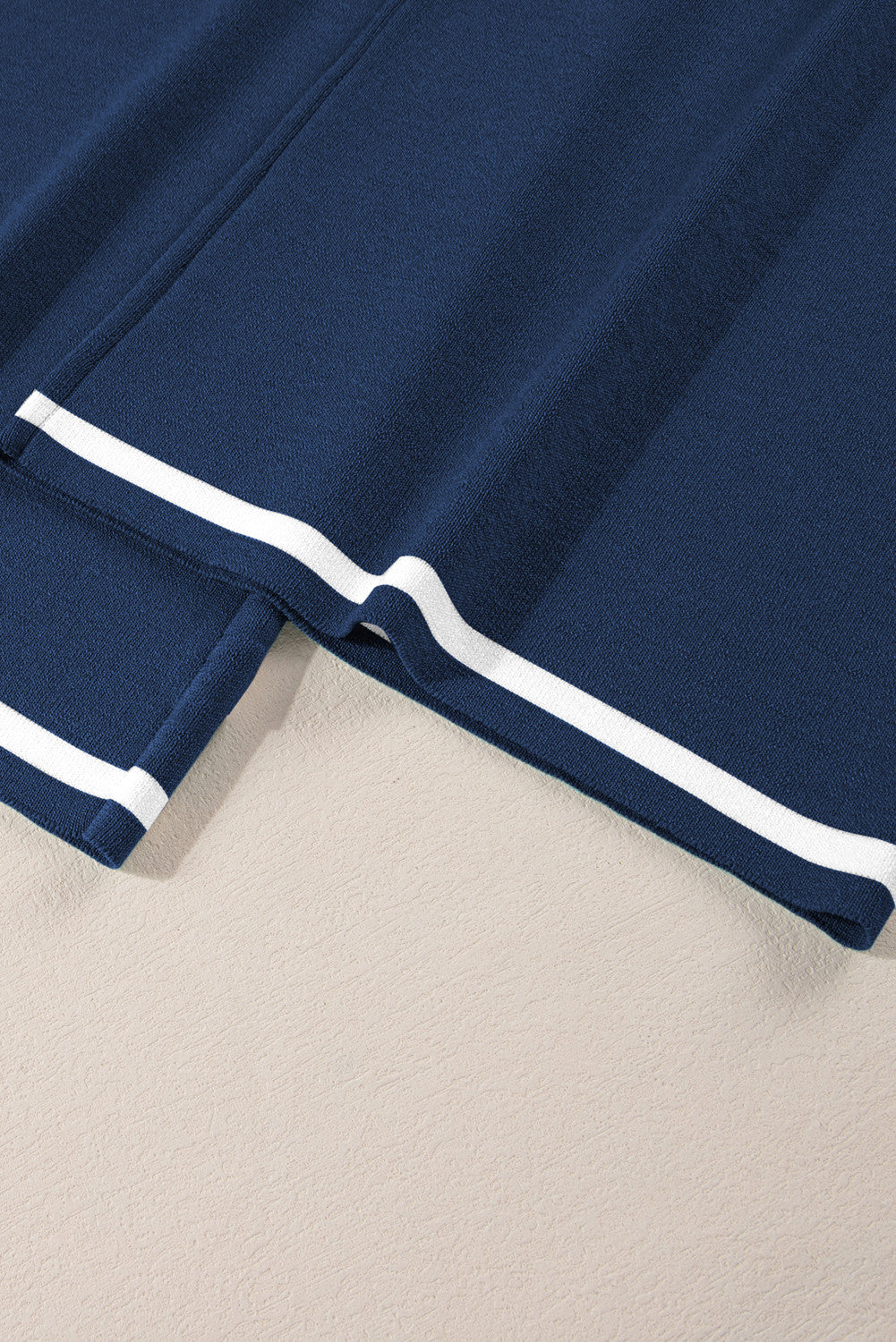 Navy Blue Contrast Trim Half Sleeve Top Drawstring Pants Loose 2pcs Sweater Suit - PREORDER