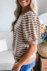 Khaki Stripe Short Bubble Sleeve T Shirt - PREORDER
