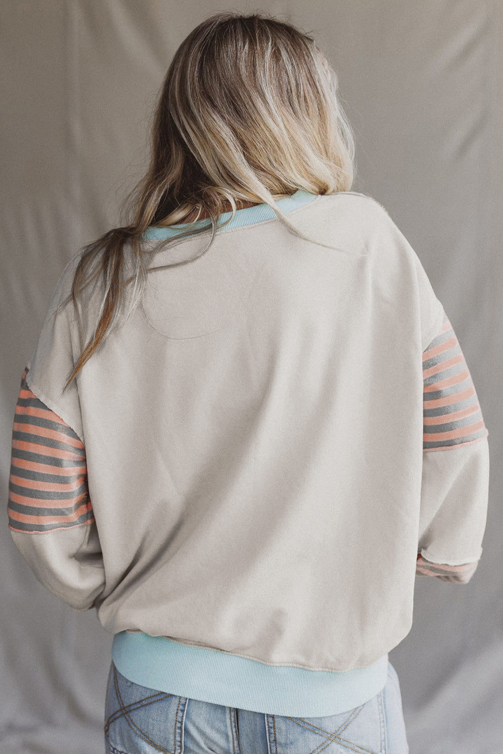 Jet Stream Striped Colorblock Patchwork Drop Shoulder Sweatshirt - PREORDER