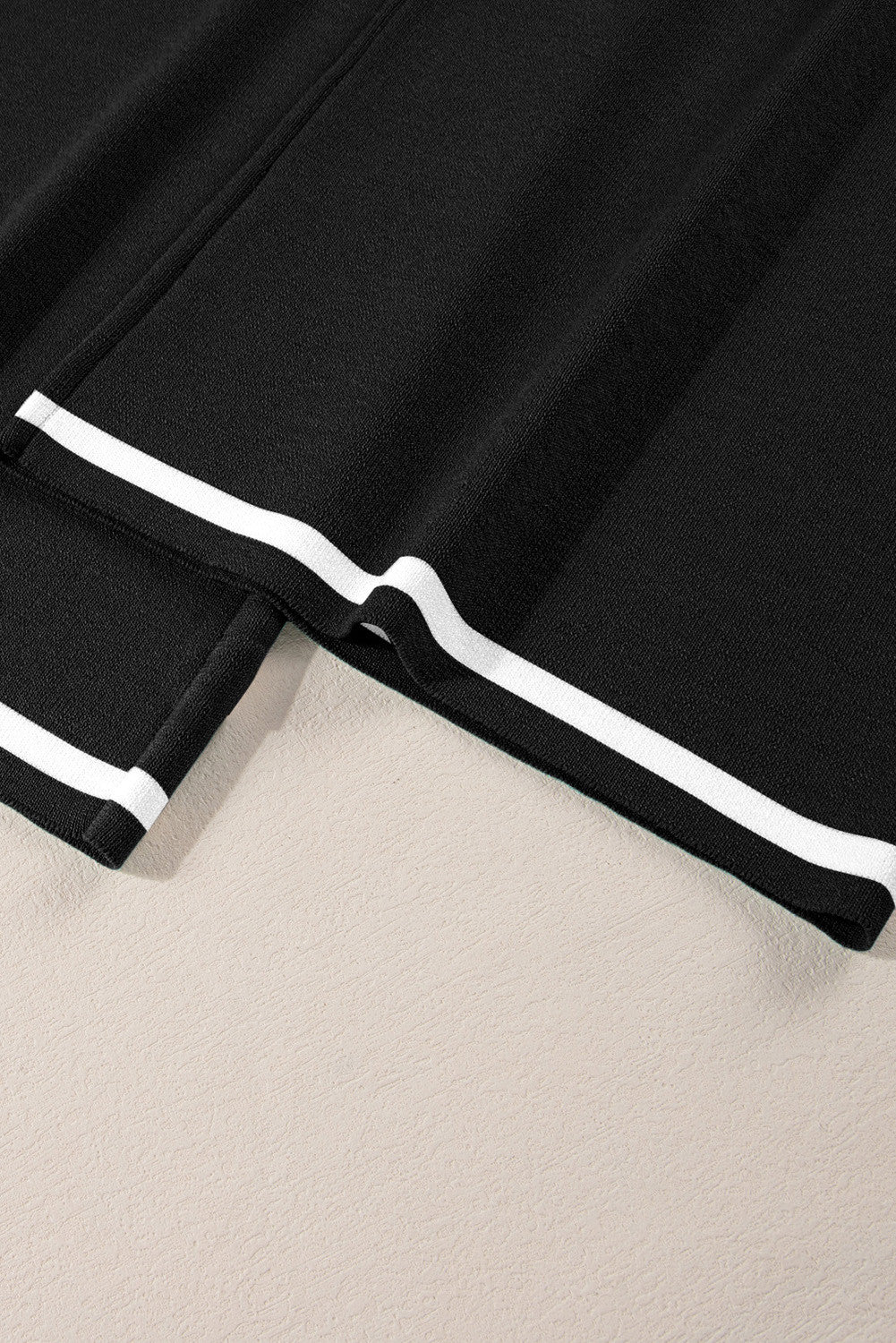 Black Contrast Trim Half Sleeve Top Drawstring Pants Loose 2pcs Sweater Suit - PREORDER