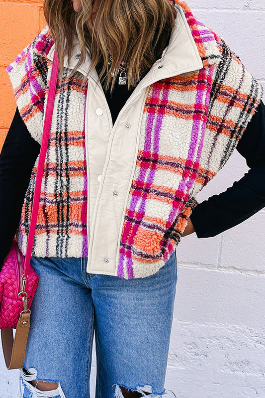Rose Sherpa Plaid Jacket Vest - PREORDER