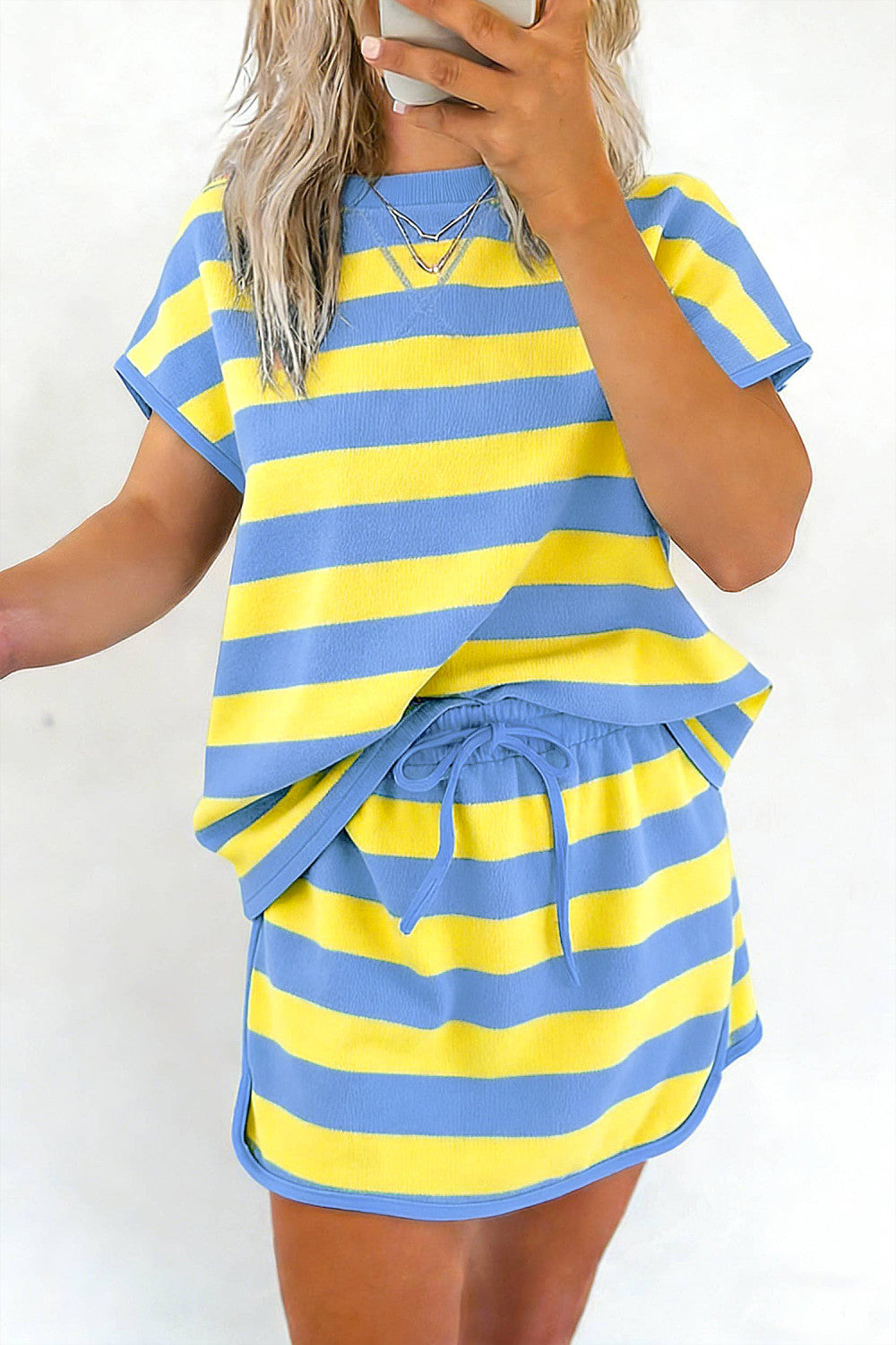 Yellow Stripe Dolman Tee Drawstring Skort Athletic 2pcs Set - PREORDER