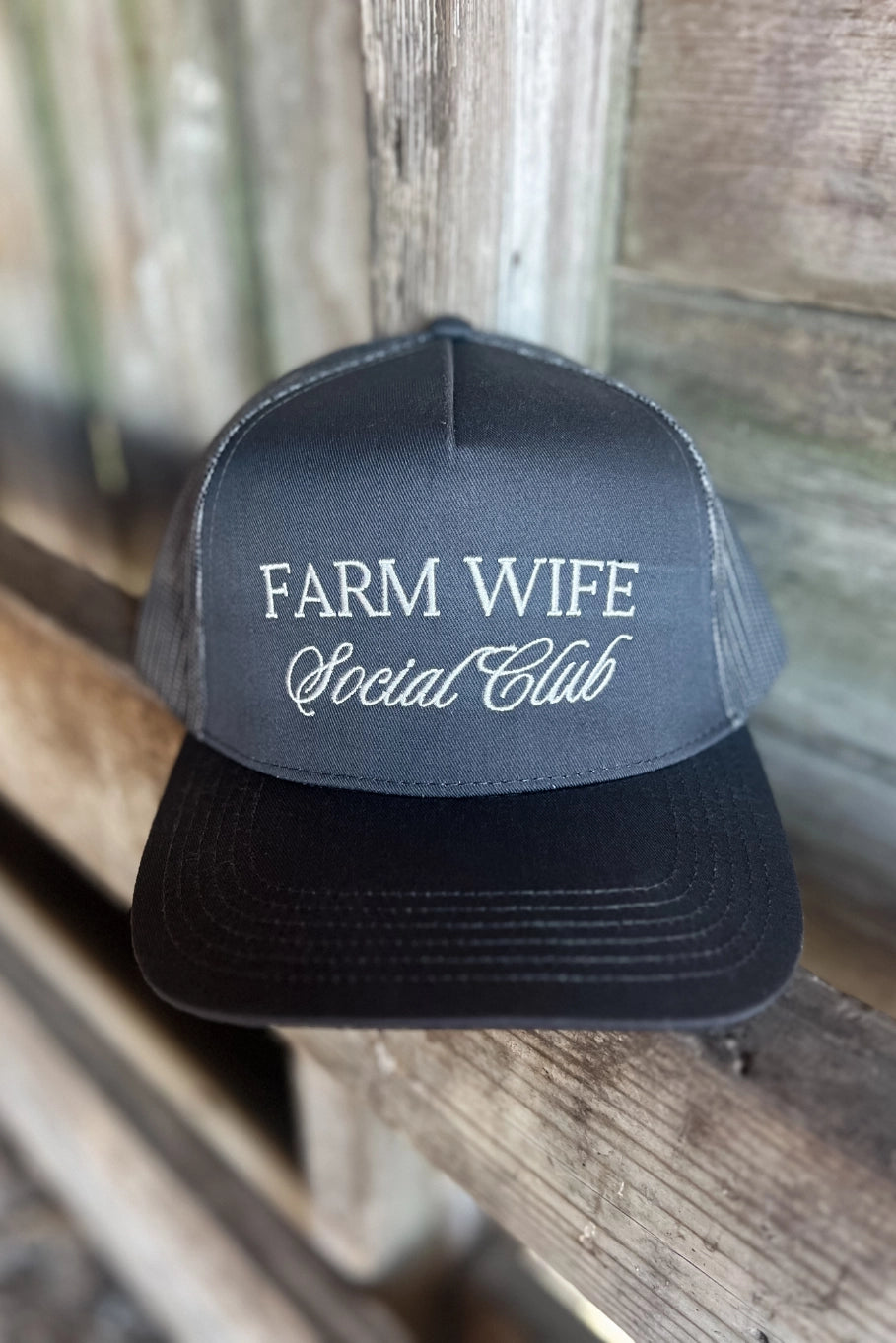 Farm Wife Social Club Trucker Hat with Mesh Back - Dark Gray