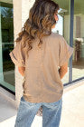 Parchment Crochet Lace Accent Pullover Rolled Short Sleeve Blouse