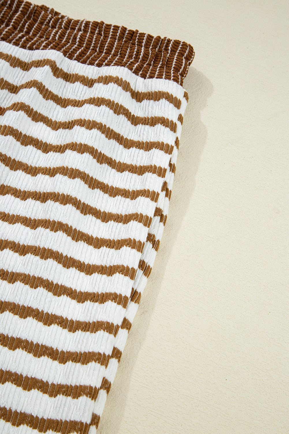 Khaki Stripe Collared Pullover Top and Drawstring Pant Set - PREORDER