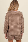 Brown Checkerboard Long Sleeve Pullover and Shorts Set - PREORDER