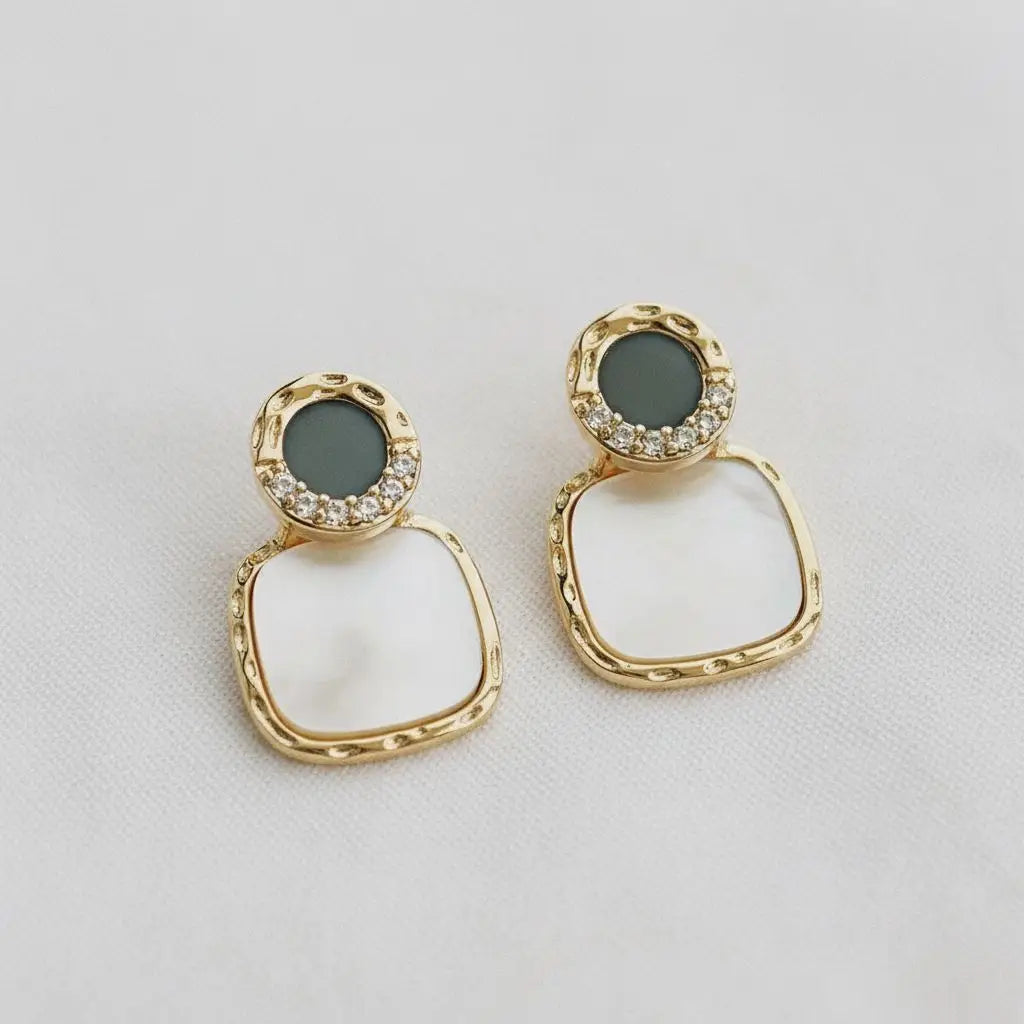 Geometric Square Shell Stud Earrings - PREORDER