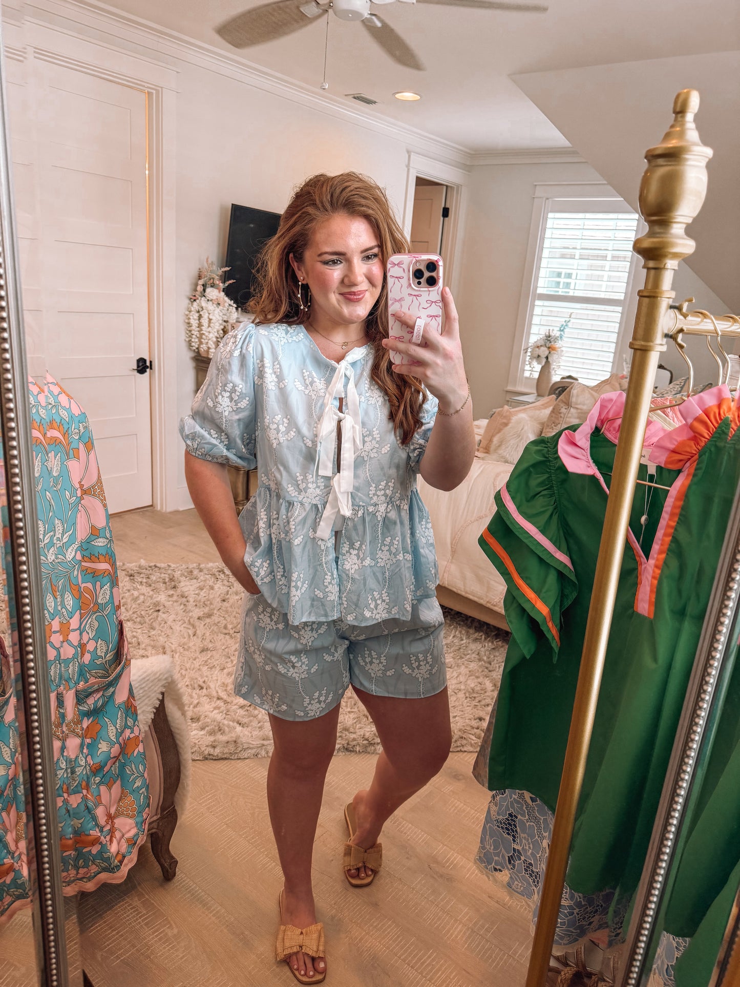 Floral Embroidered Peplum Blouse & Shorts Set