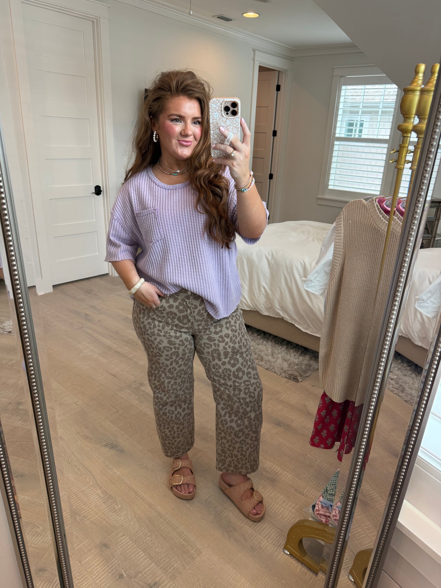 Lilac Mineral Washed Waffle Knit Short Sleeve Top