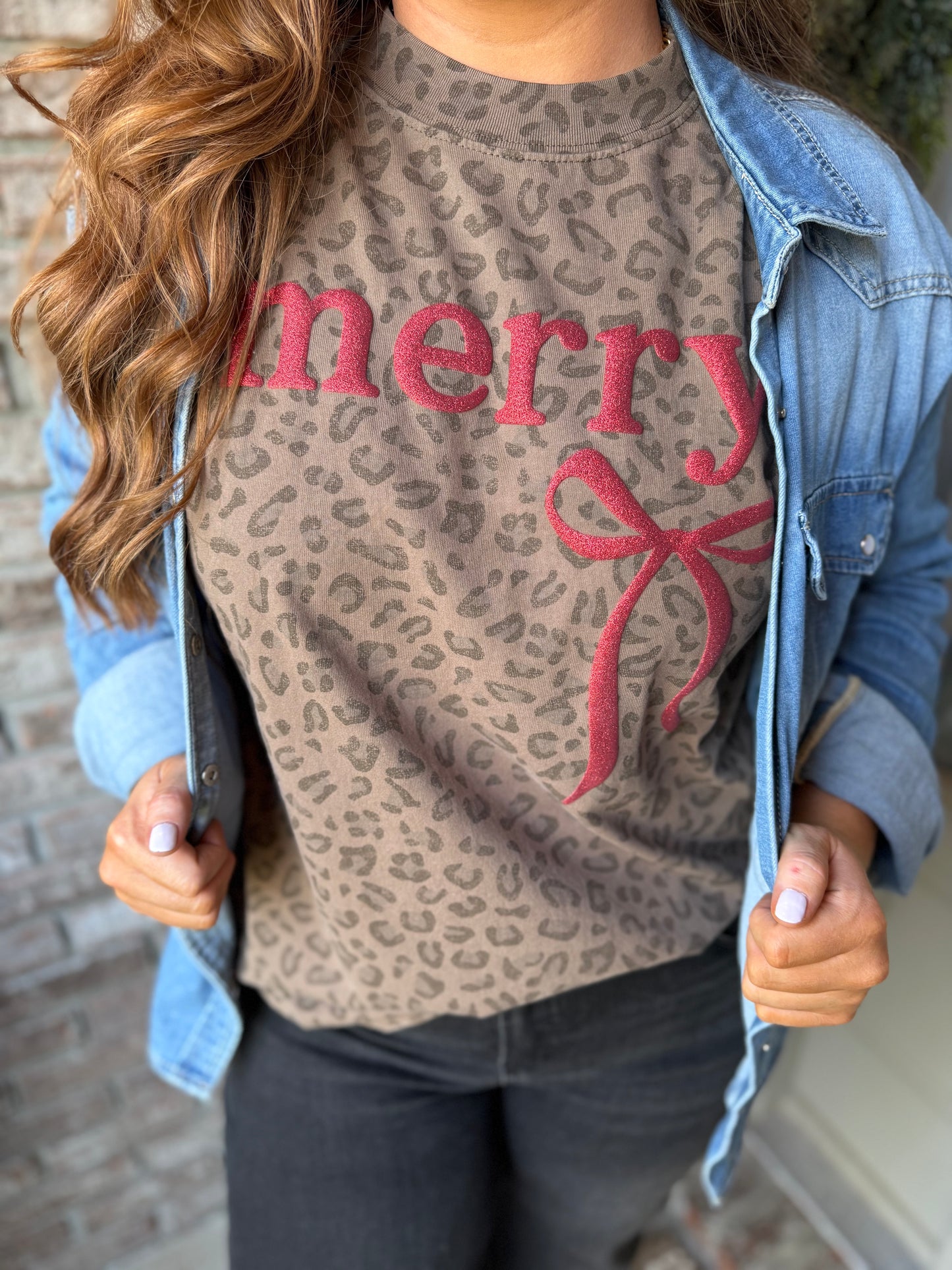 Leopard Puff Glitter Merry T Shirt