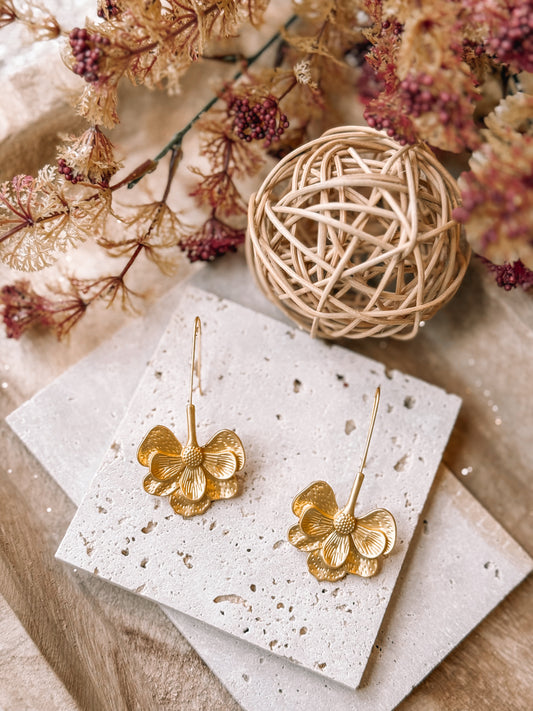 Gold Flower Drop Earrings