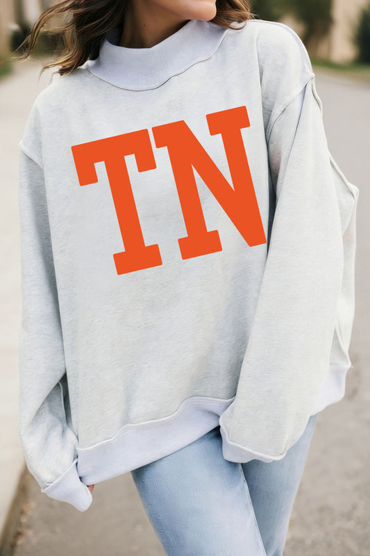 Light Grey TN TENNESSEE Double Printed Reversible Mock Neck Sweatshirt