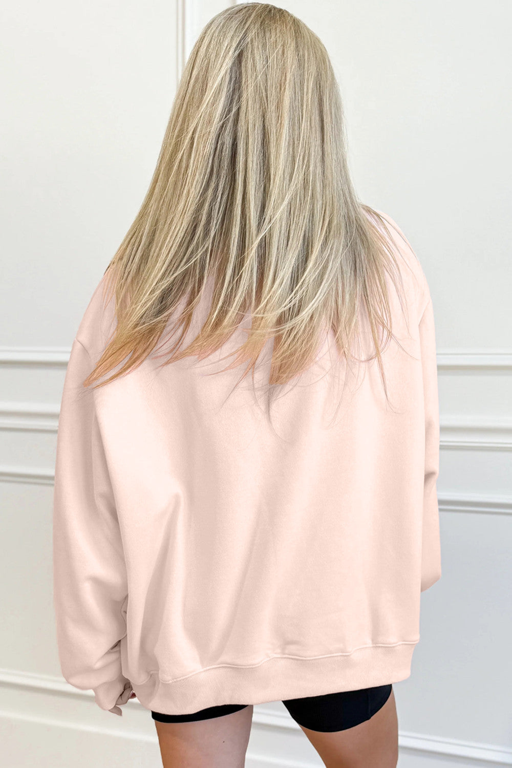Light Pink Oversize Blessed Embroidered Mock Neck Sweatshirt - PREORDER