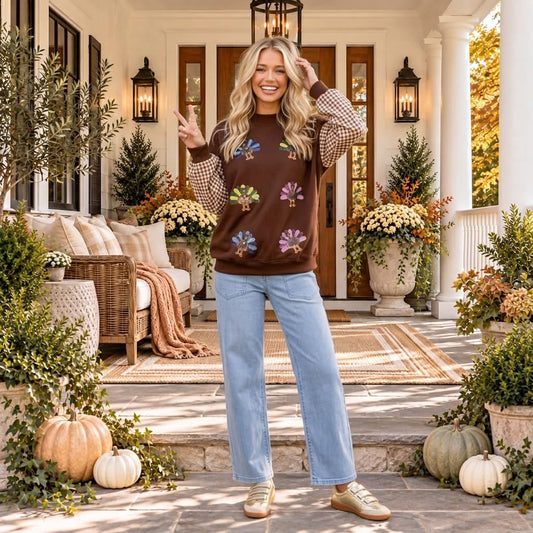 Gather & Gobble Gingham Mock Neck Sweatshirt - PREORDER