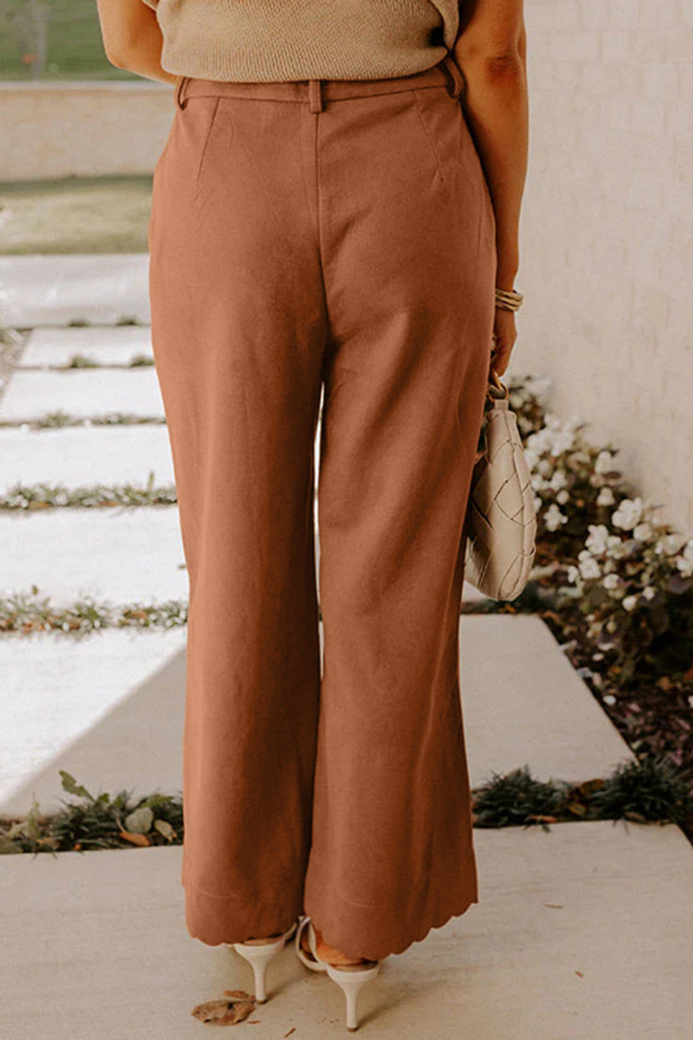 Brown Scalloped Edge Pocket Full-Length Pant - PREORDER