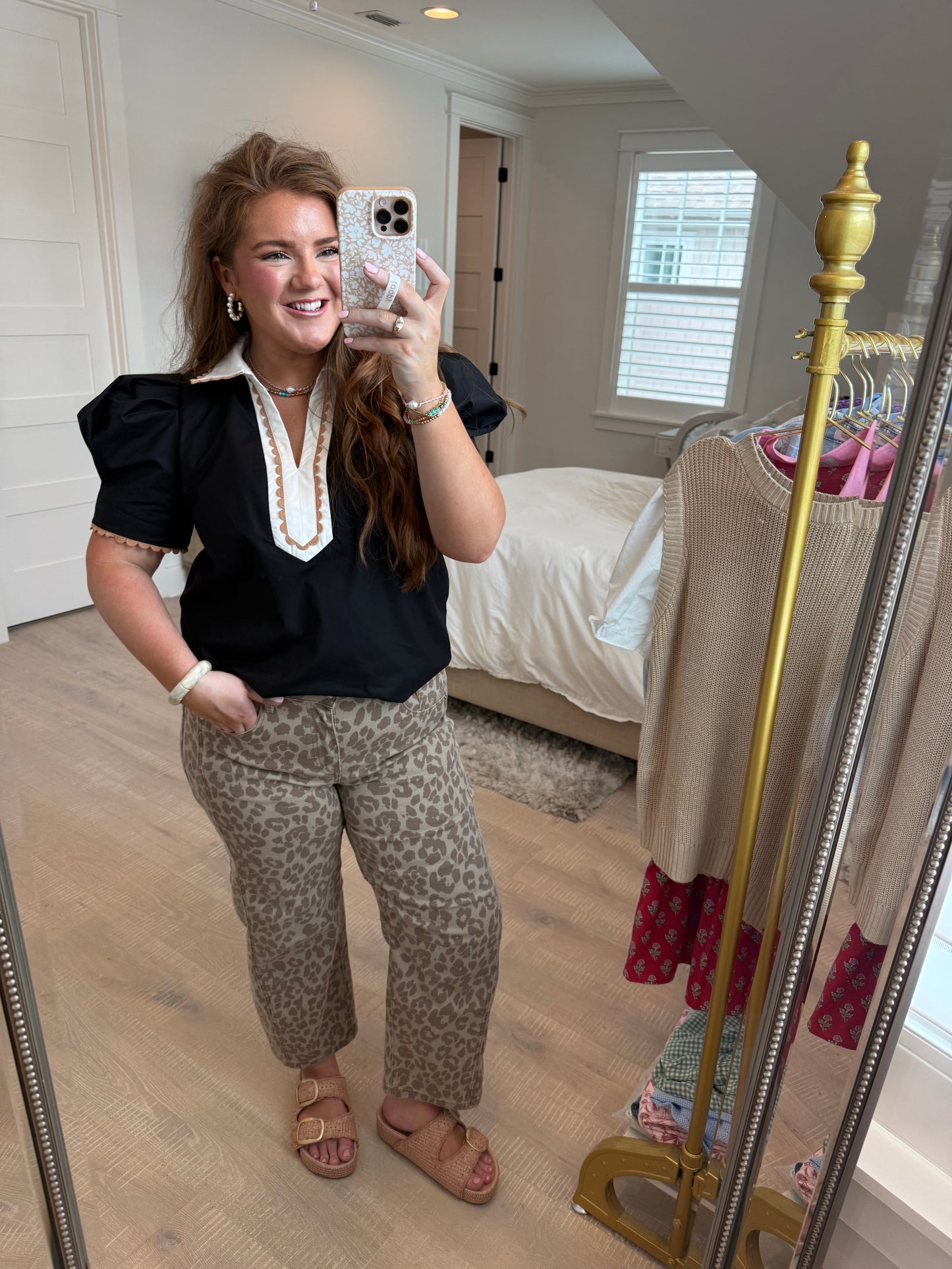 Black Ricrac Trim Color Block Patchwork Shirt Collar Short Sleeve Blouse - PREORDER