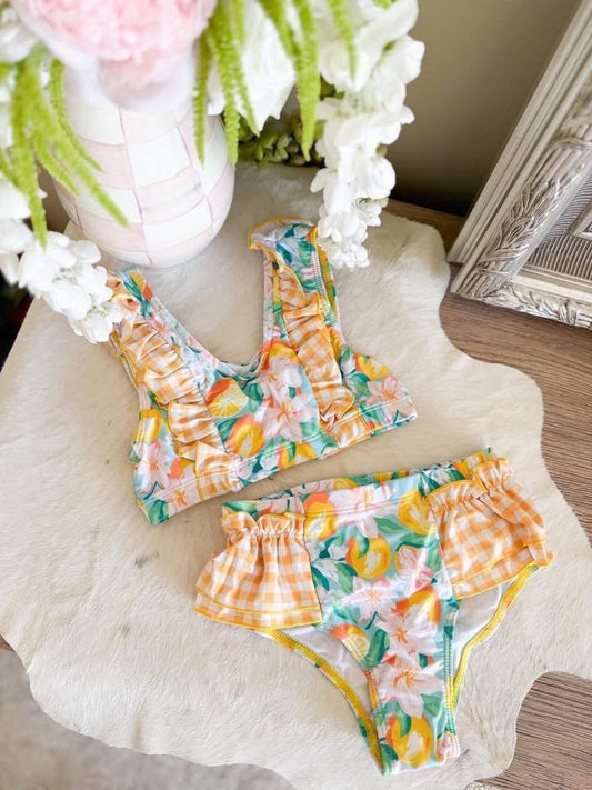 Girls Yellow Floral Swim