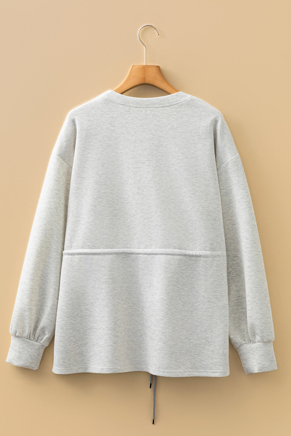 Light Grey Drawstring Waist Tunic Solid Sweatshirt - PREORDER