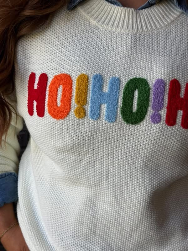 HOHOHO MERRY CHRISTMAS Chenille Graphic Drop Shoulder Holiday Sweater
