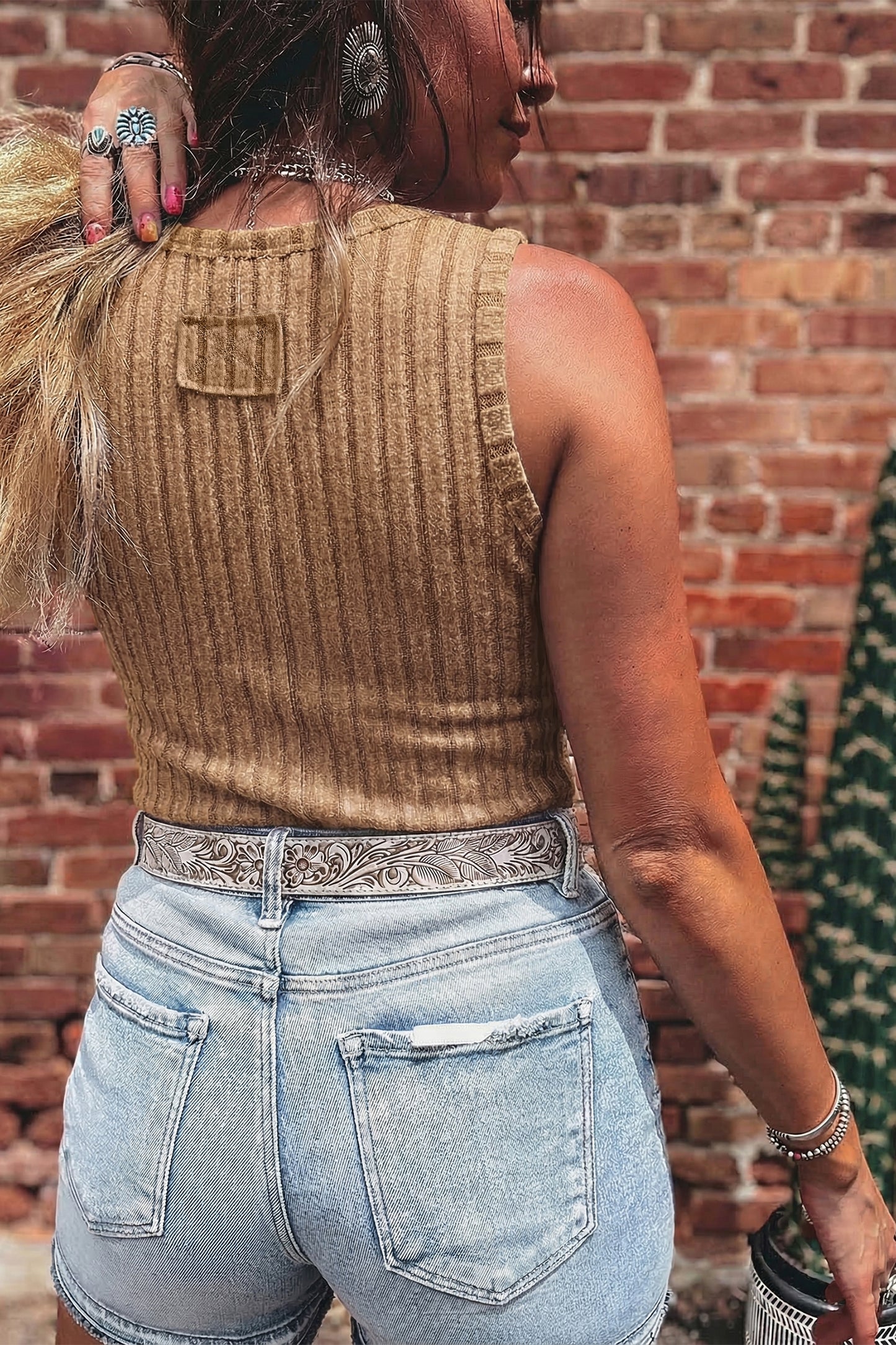 Camel Slim Ribbed Mineral Wash Tank Top - PREORDER