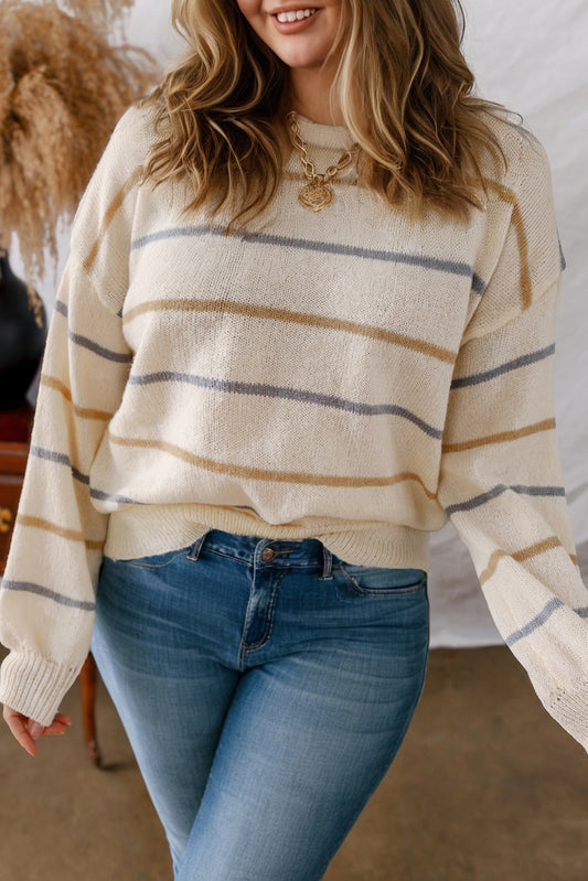 Multicolour Striped Drop Shoulder Plus Sweater - PREORDER