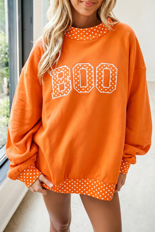 Orange BOO Polka Dot Letter Print Contrast Trim Mock Neck Sweatshirt - PREORDER