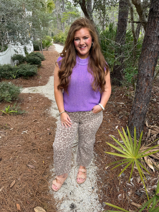 Wisteria Solid Color Knit High Neck Short Sleeve Sweater