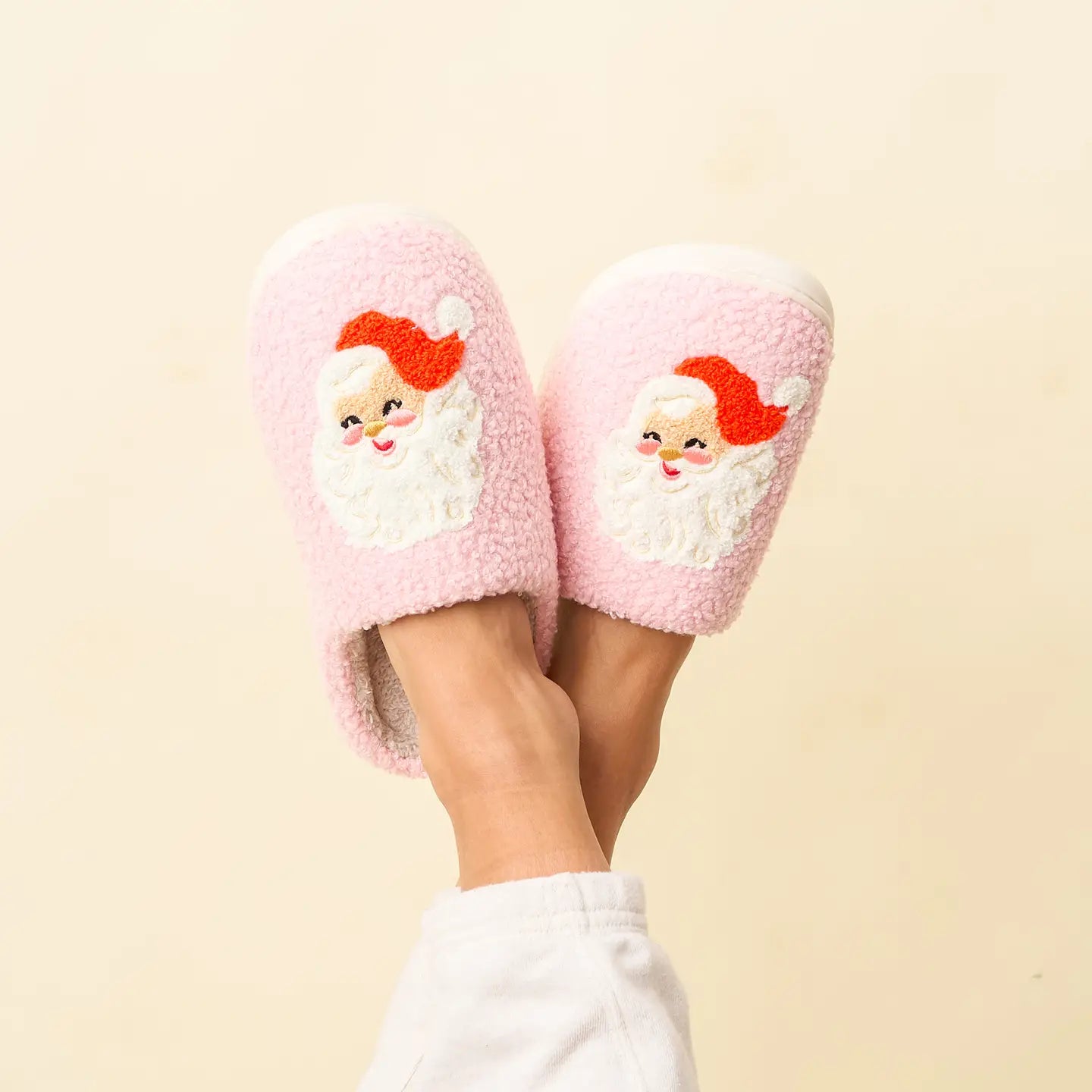 Fuzzy Holiday Slippers - Santa