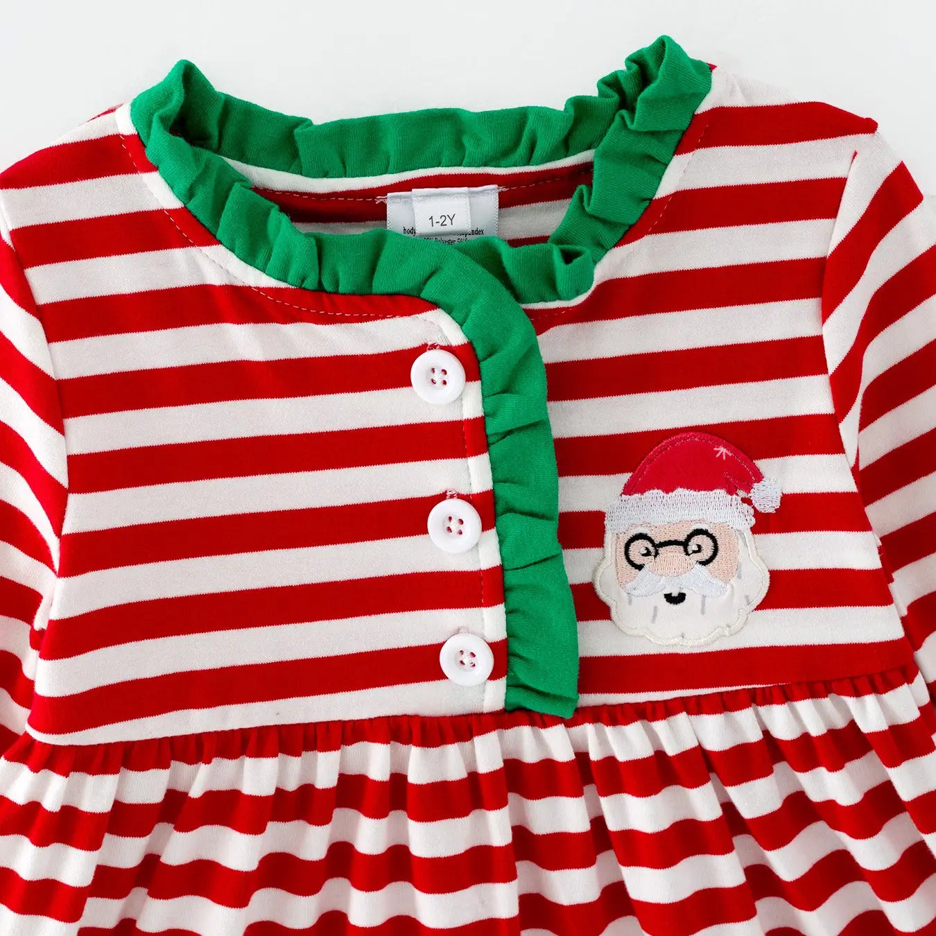 Girls Christmas Striped Santa Claus Applique Dress