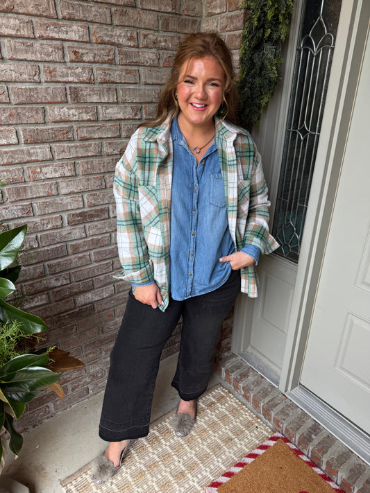 Khaki Plaid Casual Flannel Shacket