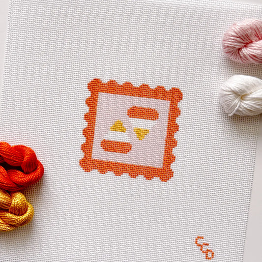 Candy Corn Stamp Needlepoint Canvas – 18 Mesh Zweigart Mono Deluxe, 2.7" Hand Painted Fall Halloween Mini