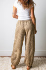 Khaki Leopard Print Star Patched Drawstring Elastic Waist Jogger Pants