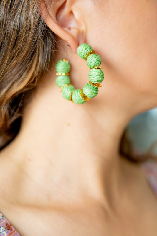 Raffia Hoop Earrings | Green
