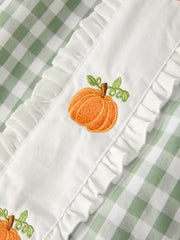Fall Halloween & Thanksgiving Pumpkin Applique Plaid Green Girls Dress - PREORDER