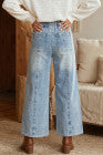 Beau Blue Drawstring Waist Wide Leg Ankle Length Jeans - PREORDER