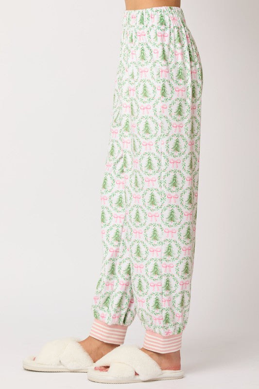 Christmas Tree&Bow Prints Loungewear Jogger Pants