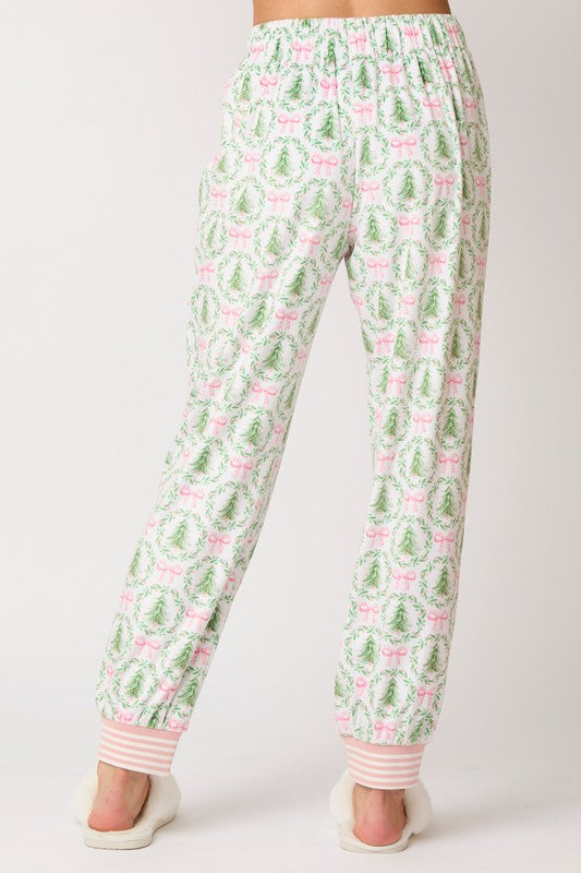 Christmas Tree&Bow Prints Loungewear Jogger Pants